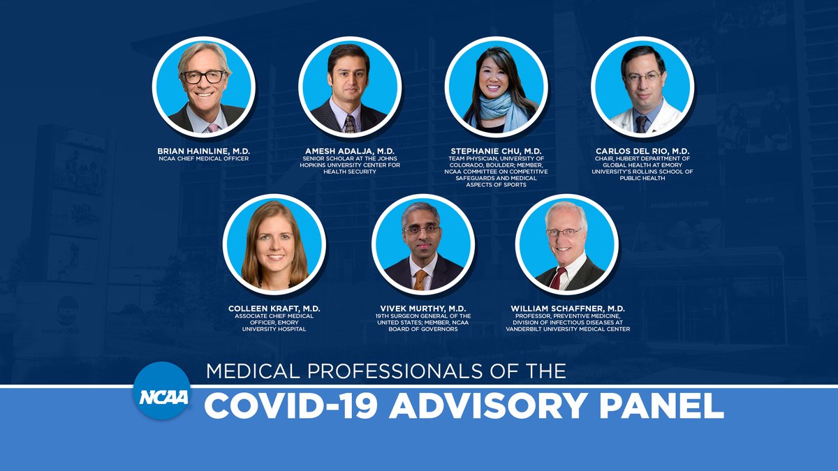 NCAA_PR's tweet photo. The NCAA is thankful to have medical professionals like Dr. Brian Hainline, Dr. @vivek_murthy &amp; members of the COVID-19 advisory panel to lean on for direction in times like these: https://t.co/WpVMI5WVBf

Join us on #NationalDoctorsDay by thanking your team physicians on campus! https://t.co/bUAFTh4Wfc