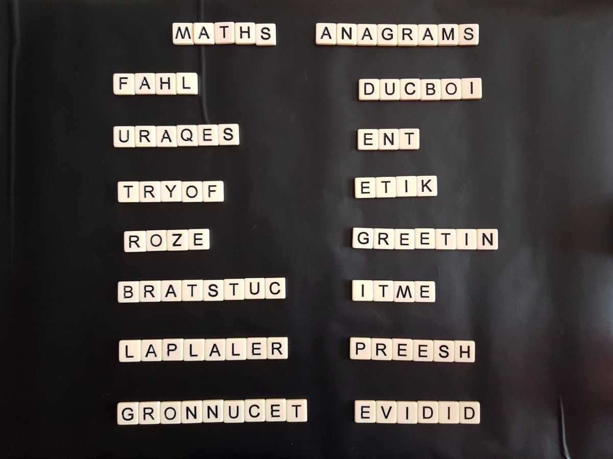 dixonsfa's tweet photo. Maths Takeover: These anagrams were made by a 7 year old! Unscramble the letters to identify 14 maths-related words. #fhsmathsdepartment #mathstakeover https://t.co/7YjvJ1rjNA