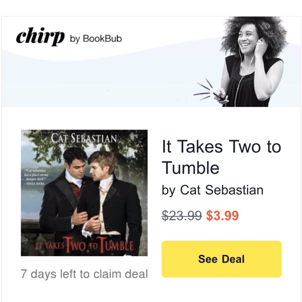 rombkpod's tweet photo. The audio book for It Takes Two to Tumble by #CatSebastian is on sale right now & #RomBkPod approved! (ep #108) Don’t miss this deal! ♥️♥️♥️ #InclusiveRomance https://t.co/vPaW49b8cW