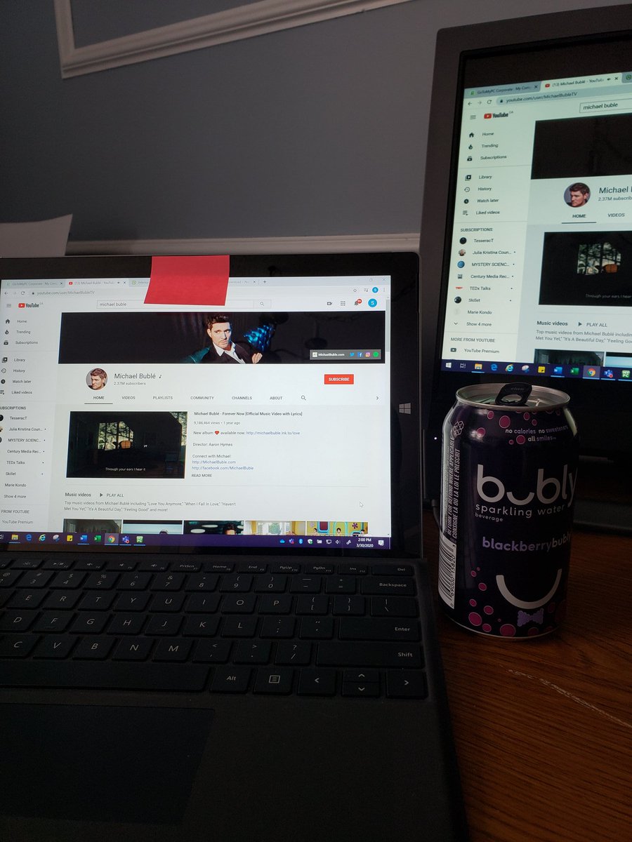 littleonesherry's tweet photo. @MichaelBuble @bublywater This is how you self isolate and work at home in Canada!  💜  #StaySafe #StayHomeCanada https://t.co/FIbcX4vVIF