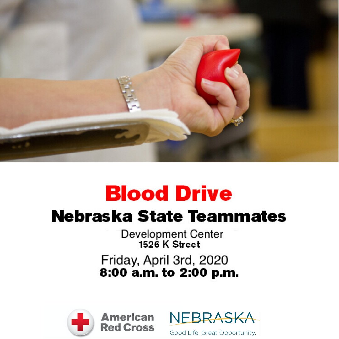 State Teammates,
Due to the overwhelming response to our blood drive on March 31, the State &amp; <a href="/RedCross/">American Red Cross</a> will be hosting a second blood drive on Friday, April 3, in the Employee Development Center from 8AM-2PM.

Link to register &amp; additional information: redcrossblood.org/give.html/driv…