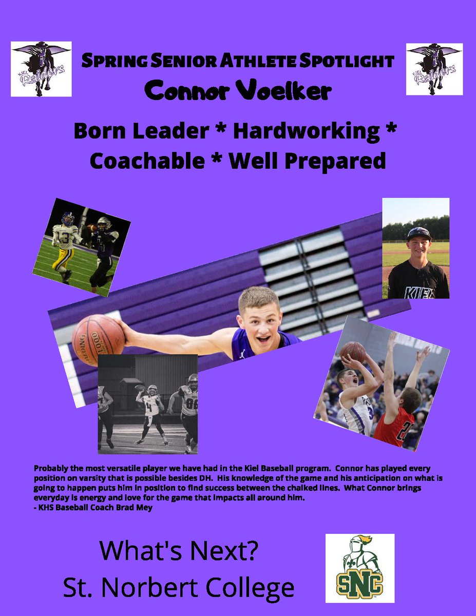 KielHSRaiders's tweet photo. Spring Sport Senior Spotlight
2020 Senior @connorvoelker4
#RaiderPride https://t.co/CnfI6Uj8cf