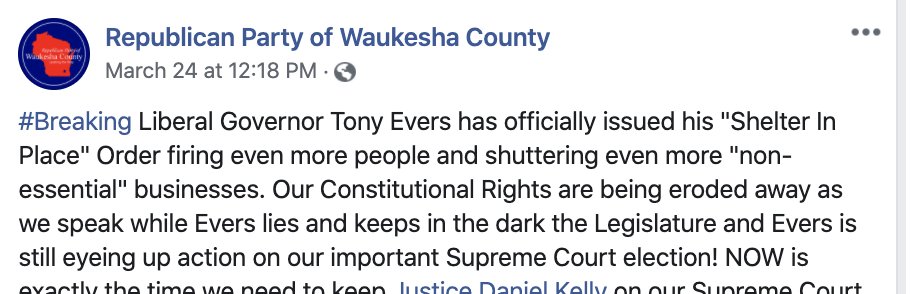 ... but what we're seeing from the GOP in Wisconsin—for example, this from  #crucial Waukesha County—has been an unrelenting wave of partisan attacks on  @GovEvers, and a string legal & political actions to oppose making it easier to vote safely by mail.