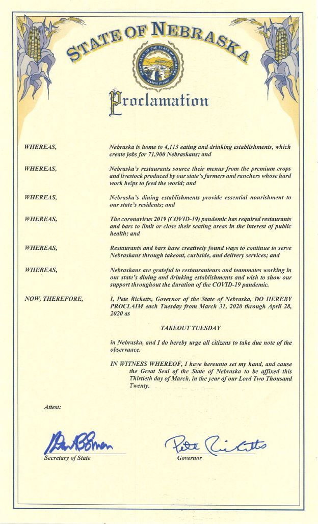 PeteRicketts's tweet image. Each Tuesday for the next month will be #TakeOutTuesday. Please support your local restaurants and RT to spread the word!