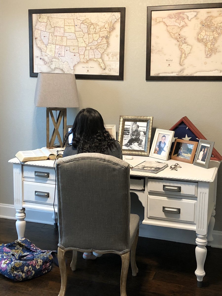 JonesSuzette's tweet photo. When the halls are empty the learning continues. This is what school looks like today at our house #DistantInDISD. Thanks educators for all you are doing in @decaturisd @DISD_DIS #Disjourney https://t.co/gQSDfiiesM
