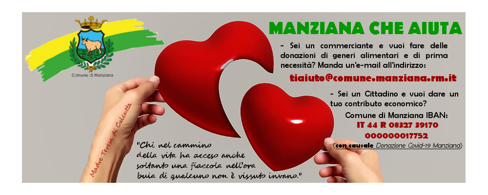 AL VIA IL PROGETTO "#MANZIANA CHE AIUTA" 

Il Sindaco Bruni: "Grazie di cuore a tutti e ancora una volta, per l'ennesima volta, forza Manziana".
info: comune.manziana.rm.it/avviso/manzian…