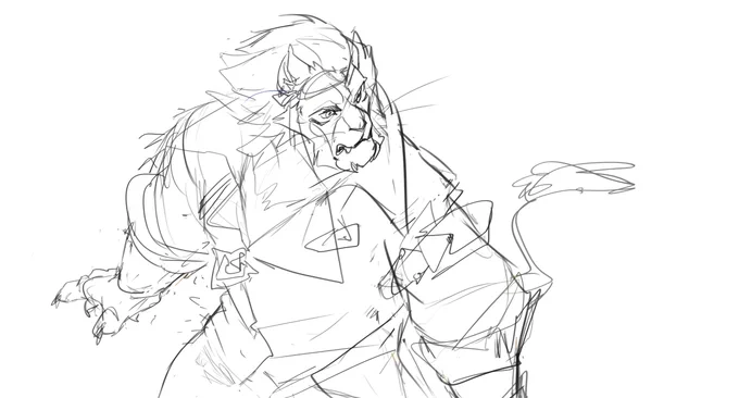 A doodle of a Hrothgar Machinist my character has had a lot of encounters with on the RP side of FF XIV. ? 