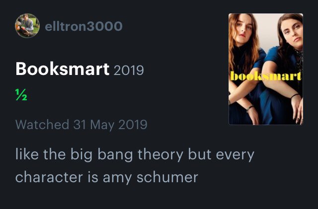 Letterboxd_'s tweet photo. Booksmart (2019) 
High vs Low review. https://t.co/QtKovCdShe