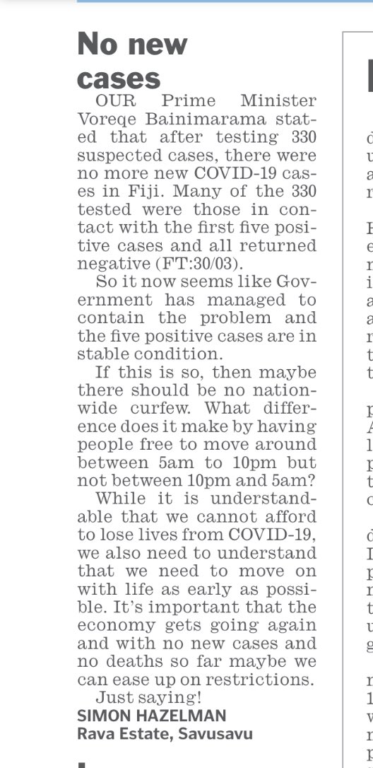 RichardKNaidu's tweet photo. Some not getting it. 12 days since our first #coronavirus case, 5 confirmed cases, no new cases for 5 days. 
NZ’s curve below. First 16 days - only 6 cases. Then NZ opened up its testing. By Day 30 - 589 cases. 
Fiji’s run +\-350 tests. 
Let’s all do the maths, learn the lessons https://t.co/tMcgWEFQOh