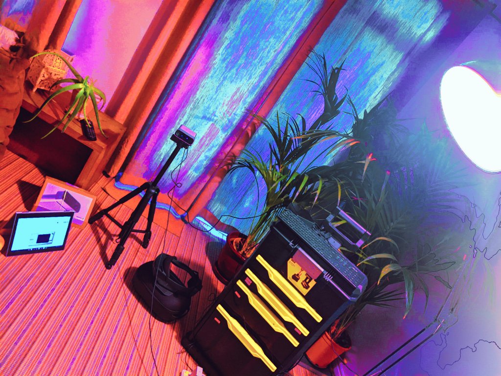jamesemarks's tweet photo. "Computational Kitsch" 

Retro 1960s cyber-feels setting up #GenieMo home kit for DIY multi-dimensional motion  arts live #SocialVideo stream tinkering of inter-webby #PlayLabZ @HoloLens @VRScout @thepeopletweet #Kinect3 #5GFree #MixedReality 🐛🌐🦋🪐⚡ https://t.co/i53YL6rhx5