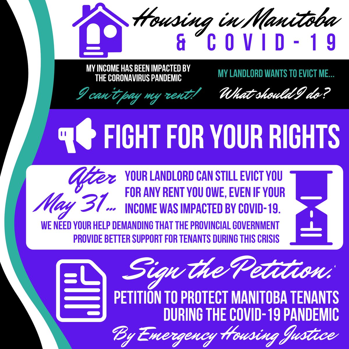 Fight for your housing and tenant rights! After May 31, your landlord can ask for all unpaid rent so please make sure you understand your rights! You can fight for your rights by signing this petition by Emergency Housing Justice: 
docs.google.com/forms/d/e/1FAI…