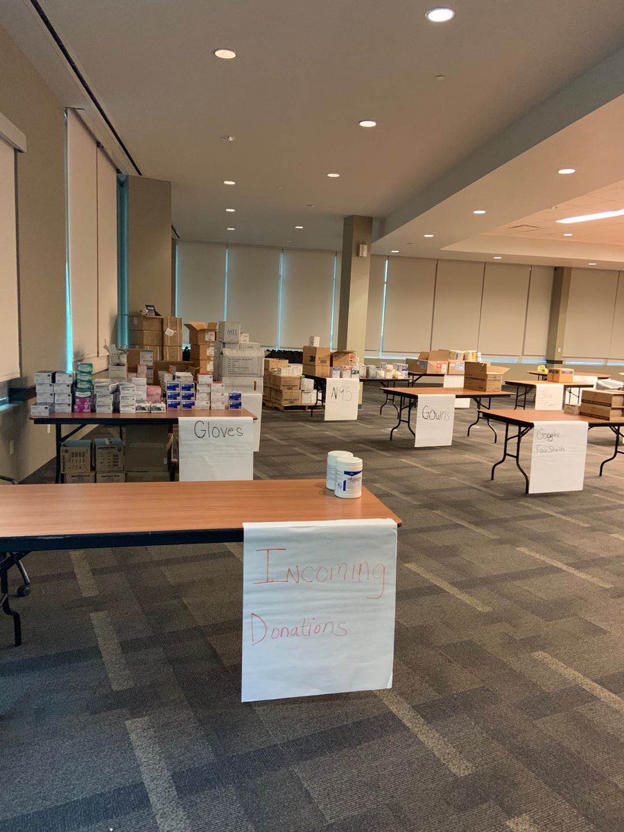 2,500 KN95 face masks were delivered to Ascension Seton on a rainy day.  We were told the number of masks donated by ACCCA exceeds the total they had received in one day!  The last picture shows the area Ascension has set up for donations.  Help is coming from all directions!