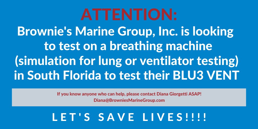 BrowniesMarine's tweet photo. @BrowniesMarine
 is currently in the testing stage of their mechanical #ventilator #BLU3Vent. We need immediate access to medical grade breathing machine (simulation for lung or ventilator testing) to achieve our goals #COVID19 #Ventilator #VentilatorShortage #SouthFlorida #Miami https://t.co/Y75kr2cDW9