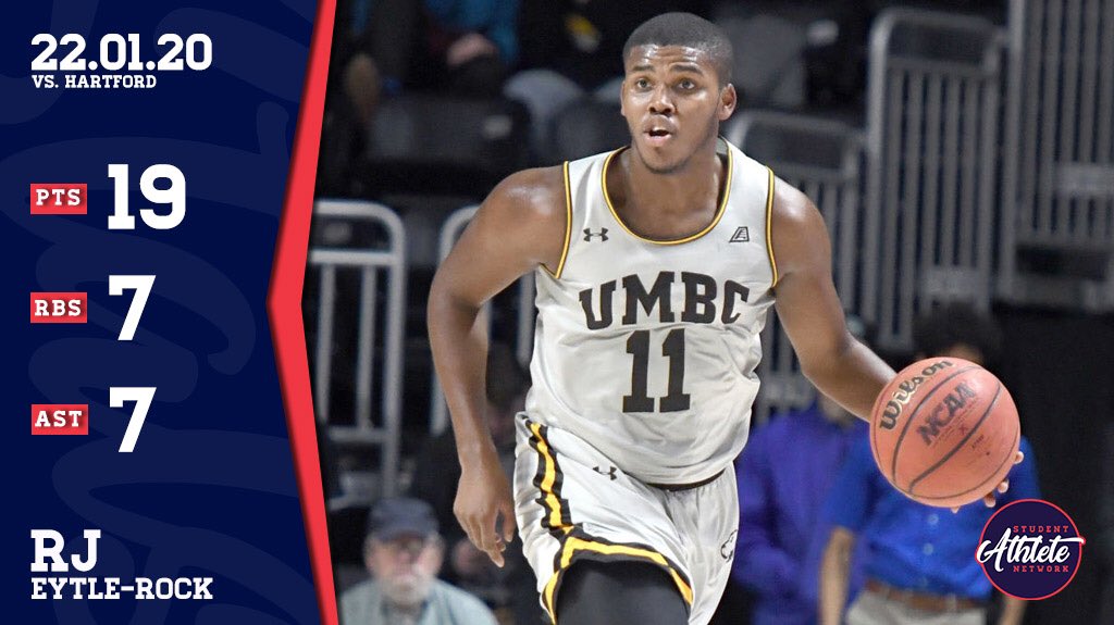 StuAthNetwork's tweet photo. RJ Eytle-Rock flirted with a triple-double as he led UMBC to the win over Hartford back in January. Eytle-Rock made some big plays down the stretch to get UMBC over the line! Video ⬇️
#SANRecap https://t.co/7SbpUHsayZ