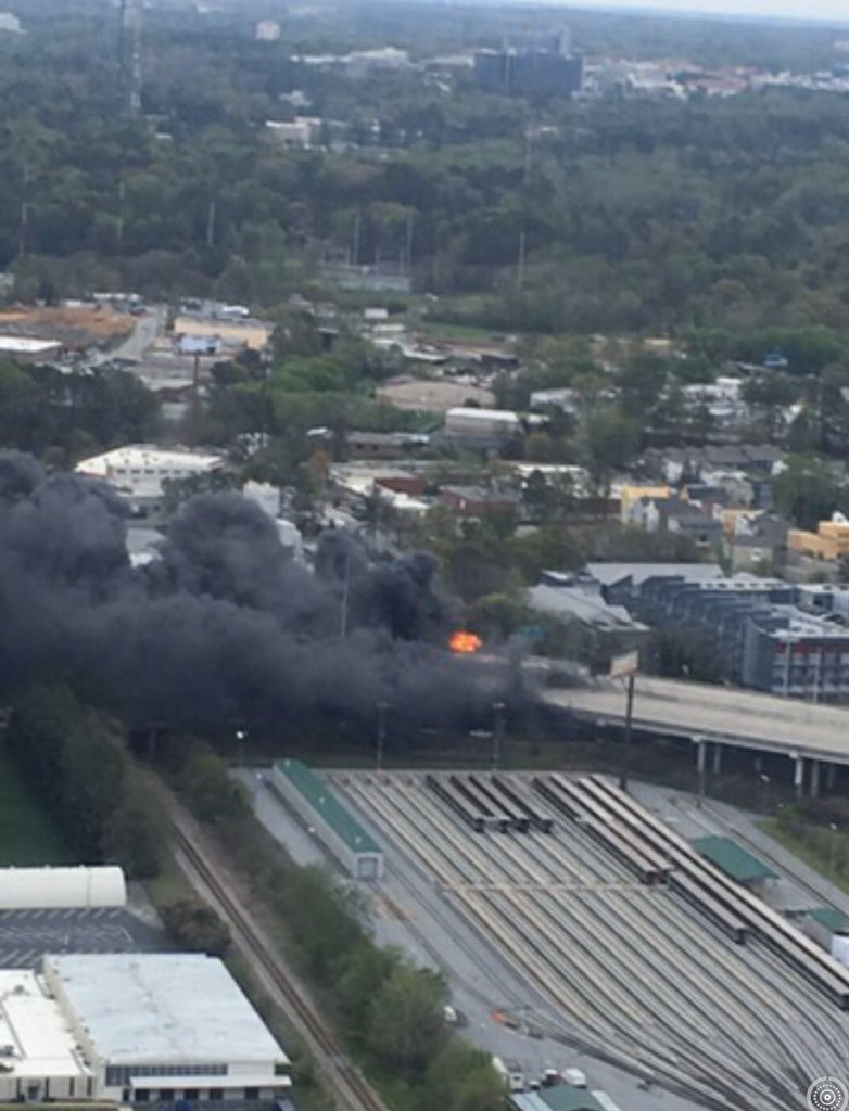 DougTurnbull's tweet photo. Three years ago today the #I85bridgecollapse went down in infamy. We flew over the scene soon after it began. And we fly over it today in strange, empty times at 5:10p on a Monday. #ATLtraffic https://t.co/vnHk4Z8AXT