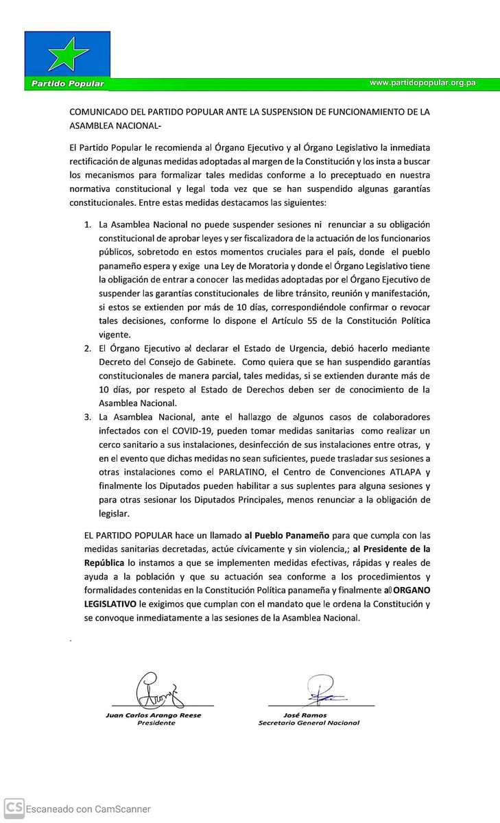 Comunicado del Partido Popular.