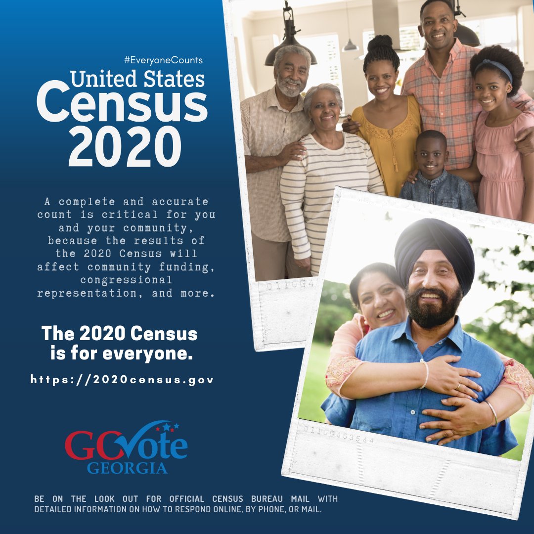 GA_Votes's tweet photo. 📌A complete and accurate count is critical for you and your community, because the results of the 2020 Census will affect community funding, congressional representation, and more. Respond to the #Census now: https://t.co/eIa1iHsluP

#EveryOneCounts #GeorgiaCounts #GAVotes https://t.co/h7j8jqkOuQ
