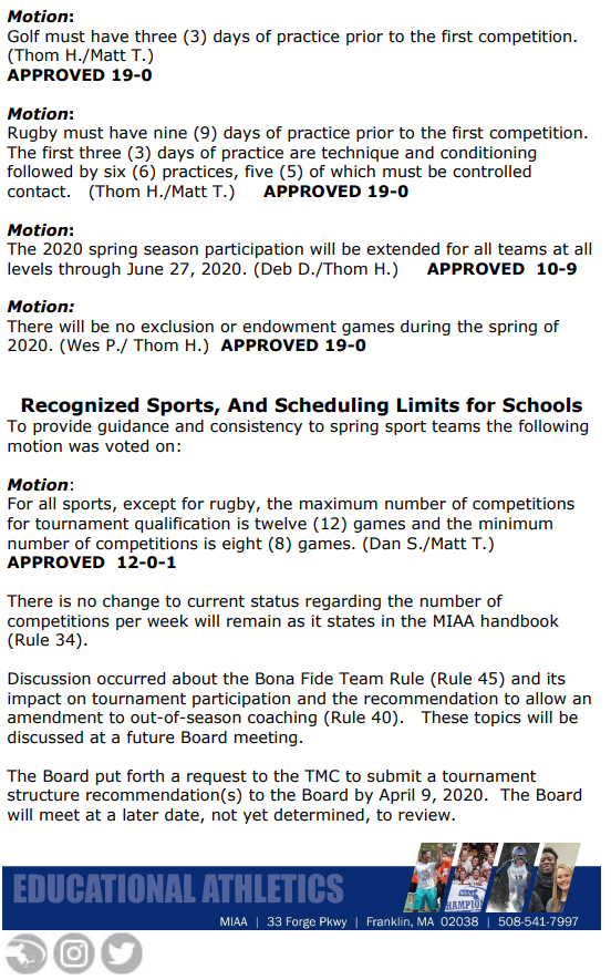 Here are highlights from the <a href="/MIAA033/">MIAA</a> Board of Director's meeting held earlier today... #gameonmiaa 
Stay well. Stay home.