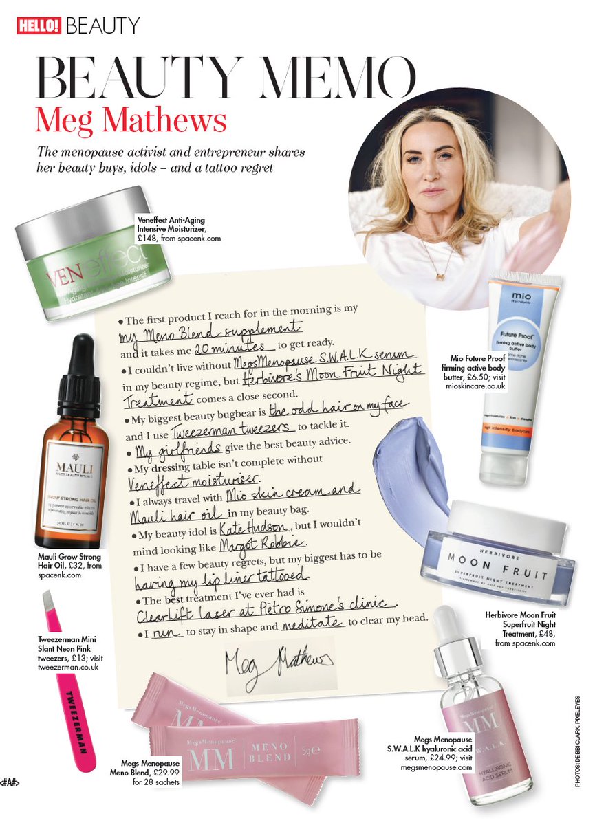 Beauty Memo with <a href="/MegMathews/">❤️MegMathews ❤️</a> for <a href="/hellomag/">HELLO!</a> featuring <a href="/megsmenopause/">MegsMenopause</a>
