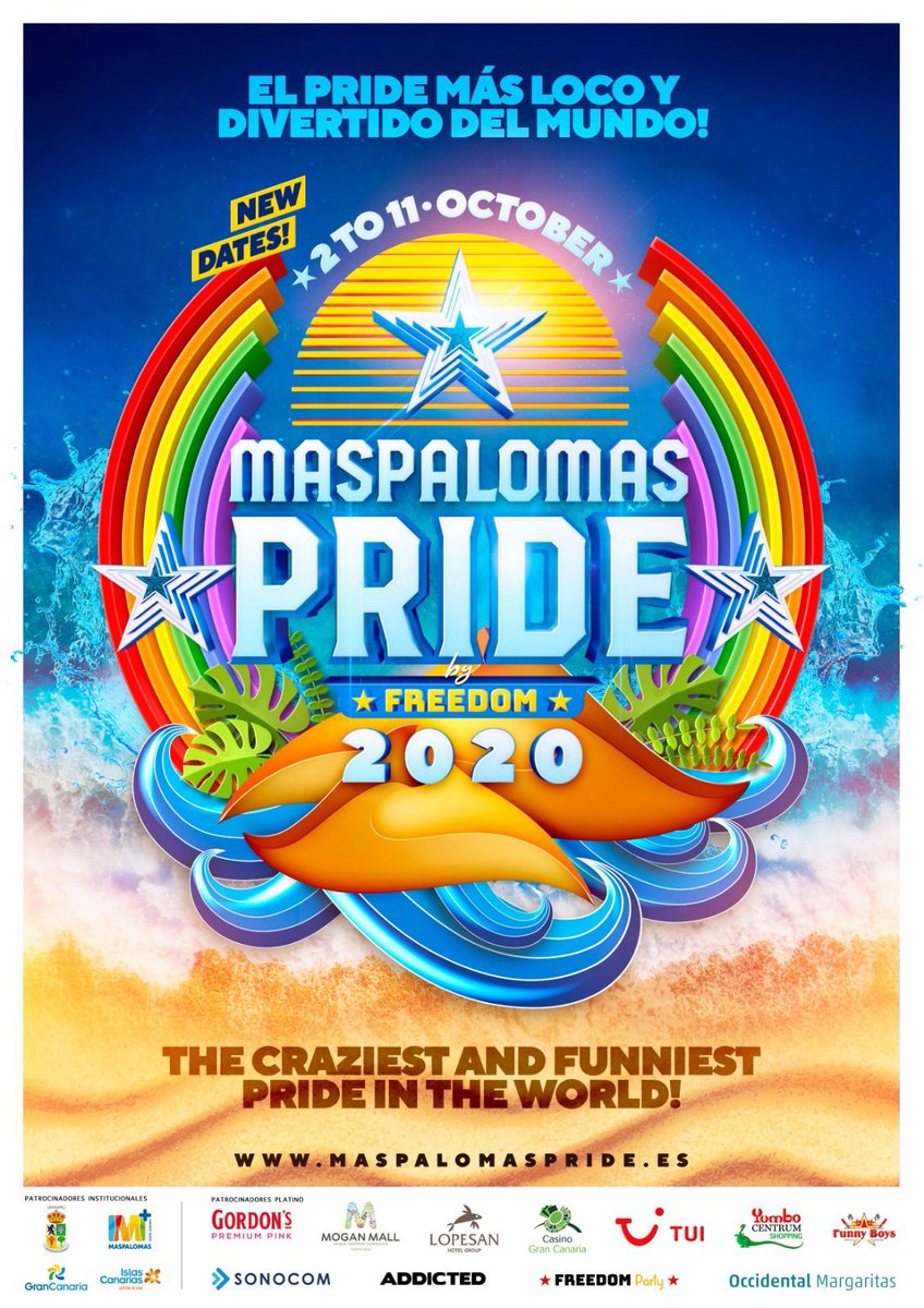 DjIvanPequeno's tweet photo. โ ๏ธ๐ฌ๐ง The Maspalomas Pride 2020 will be held from October 2 to 11.
โ ๏ธ๐ช๐ธ El Maspalomas Pride 2020 se celebrarรก del 2 al 11 de Octubre.
#MaspalomasPride2020 #SharePride #OctoberPride
@MaspaPride @FreedomPartyEsp @flamenkkaparty @FreedomLGBT @FreedomGayFest https://t.co/b2DxMhsTXz