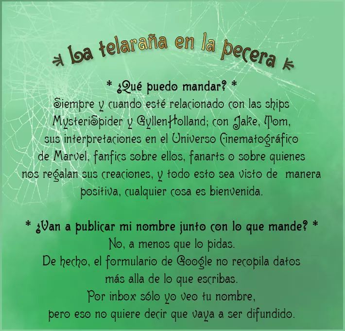 mystery_web's tweet photo. #LaTelarañaEnLaPecera
Página para enviar lo que quieran siempre y cuando sea con amor~
➡️ https://t.co/sREVnJTYNj
{ #spiderio #spideysterio #spidersterio #quenter #mysterispider #mysteryspider #gyllenholland #jaketom #tomjake } https://t.co/Y5WLziwTDn