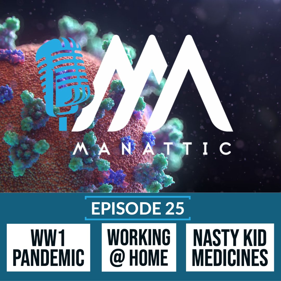 man_attic's tweet photo. Anyone tired of Coronavirus chatter yet? Yea - we are too, but we thought it might be a good idea to add a little perspective to the topic with our own take on the virus. 
Episode 25 is live RIGHT NOW on the Apple Podcast app, Spotify, Buzzsprout - wherever you get your podcasts! https://t.co/bTZBRBJeHU