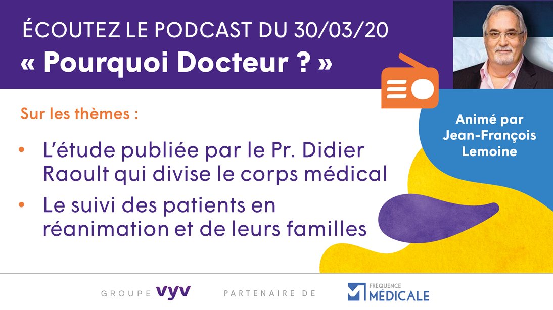 🎙[Podcast] Au programme de « Pourquoi Docteur ?» du 30/03, l'actualité du #covid19 vue par les experts : l'étude du Pr <a href="/raoult_didier/">Didier Raoult</a> qui divise le corps médical ou encore le #suivi des #patients en #réanimation et de leurs #familles... C'est par ici ▶bit.ly/podcast-30mars