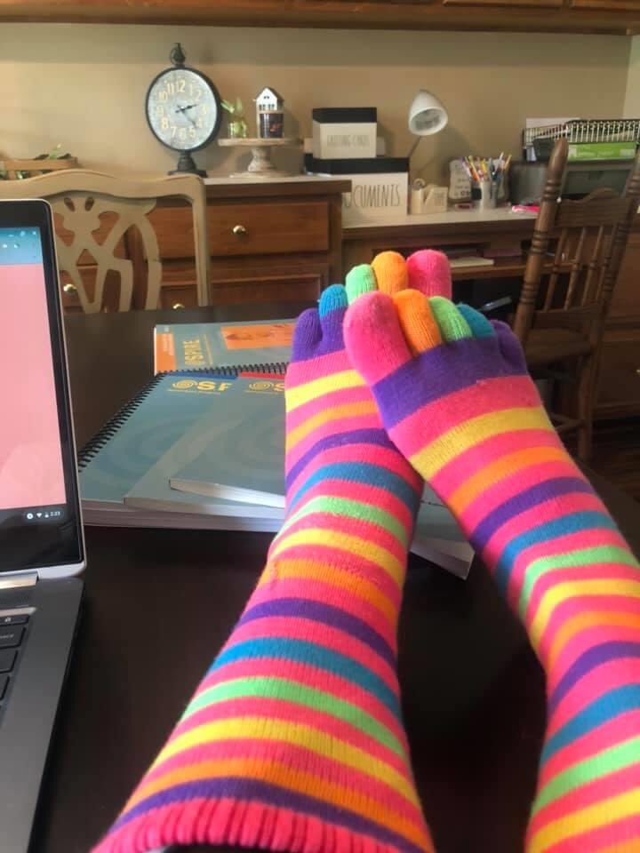 PCBOE's tweet photo. RT SESLions "SES staff and students socking it to Coronavirus! #thesherwoodway #sharePCS #PCSSpiritWeek https://t.co/YYERproXvL"