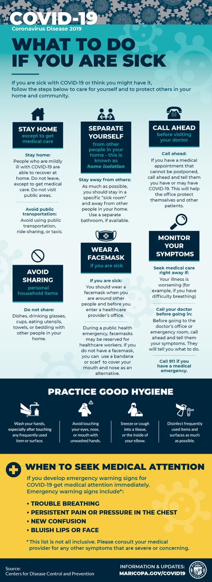 Maricopahealth's tweet photo. Sick and not sure it's #COVID19? Work with someone who tested positive? Taking care of a loved one who is sick? Learn more about those topics &amp; more by clicking the tile "If You're Sick or Exposed to COVID-19" at https://t.co/4YlFYpiC3p.

#factsnotfear #stopthespread #COVID19 https://t.co/hxou3cvimF