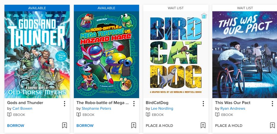 JamesTdsb's tweet photo. You can now access hundreds of comics / graphic novels online through the TPL! I see a LOT of the titles that are frequently borrowed at Kew (Marvel, DC, Archie, Jen Wang, Avatar...) Check it out!  
@TDSB_KEW
Two platforms: Overdrive and Hoopla
https://t.co/wJ7316BlWp https://t.co/HmT2Hrf1hd