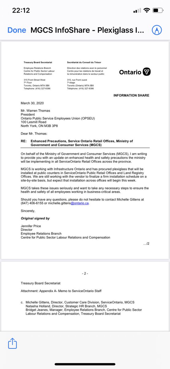 6perronsinwaub's tweet photo. A big shout out to @OPSEU @SEFPO and @OPSEUSmokey for facilitating new safety measures coming to @ServiceOntario @ServiceONT public retail outlets and land registry offices. Members and the public will be #betterprotected. https://t.co/Gu5LlisNZk