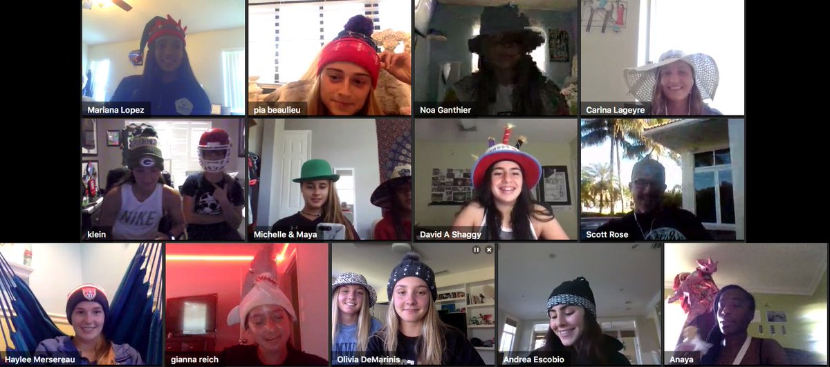 Studying soccer online with our Weston FC DA Team. Of course we had to be funny and surprise our coach with crazy hats!! #westonfc #westongda