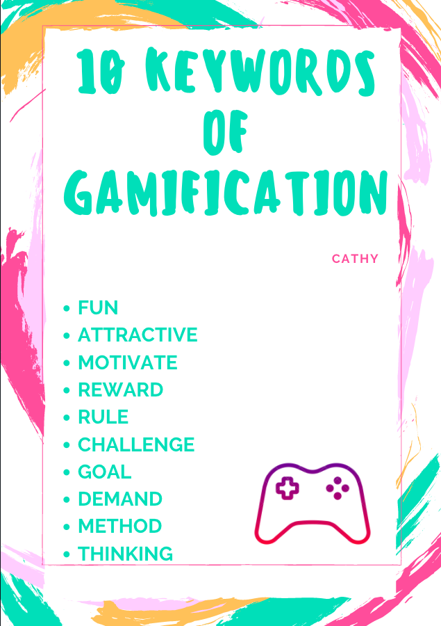 llcathy08's tweet photo. This is a picture of ten keywords about gamification I made with @canva ! Do you agree with me? Or do you have any other opinions? #ALM201 https://t.co/jP3PNsXYRZ