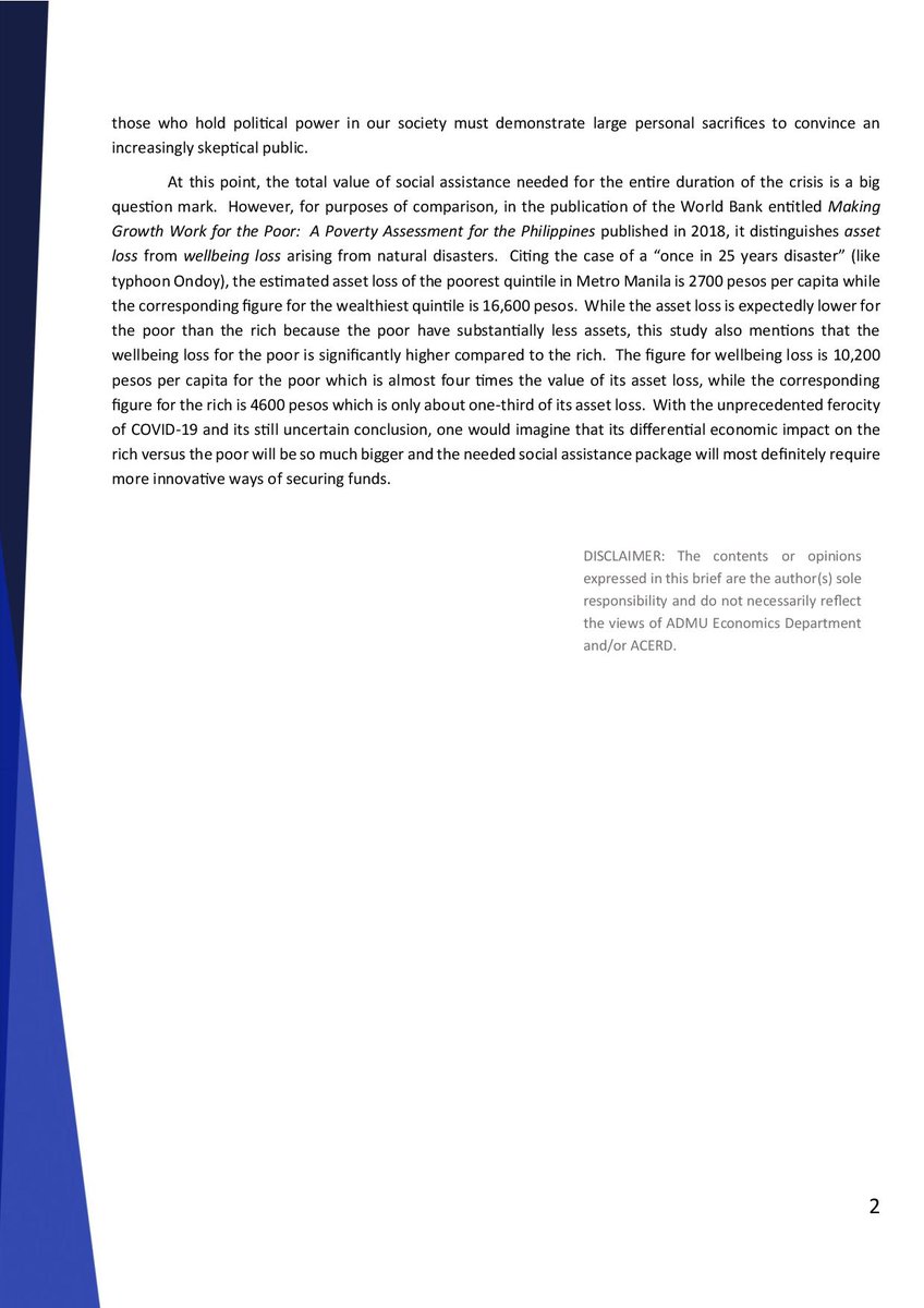 Strategic Dimensions of Social Assistance in
Response to COVID-19
By: Noel P. de Guzman

You may download Policy Brief 2020-04 at ateneo.edu/sites/default/…

You may visit and download for more Policy Briefs at ateneo.edu/ls/soss/econom…