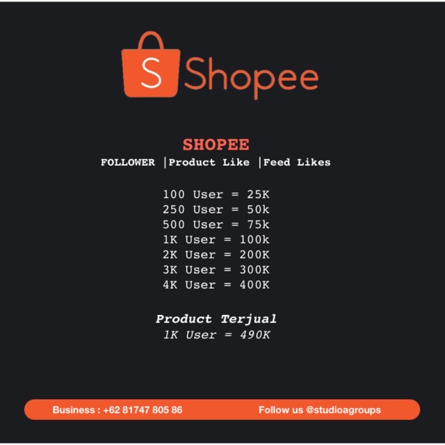 StudioAGroup's tweet photo. Saya menjual Follower - product likes - Feed likes - Product terjual seharga Rp25.000. Dapatkan produk ini hanya di Shopee! https://t.co/YxVIIP3Nkt #ShopeeID https://t.co/e99JiDrKFE