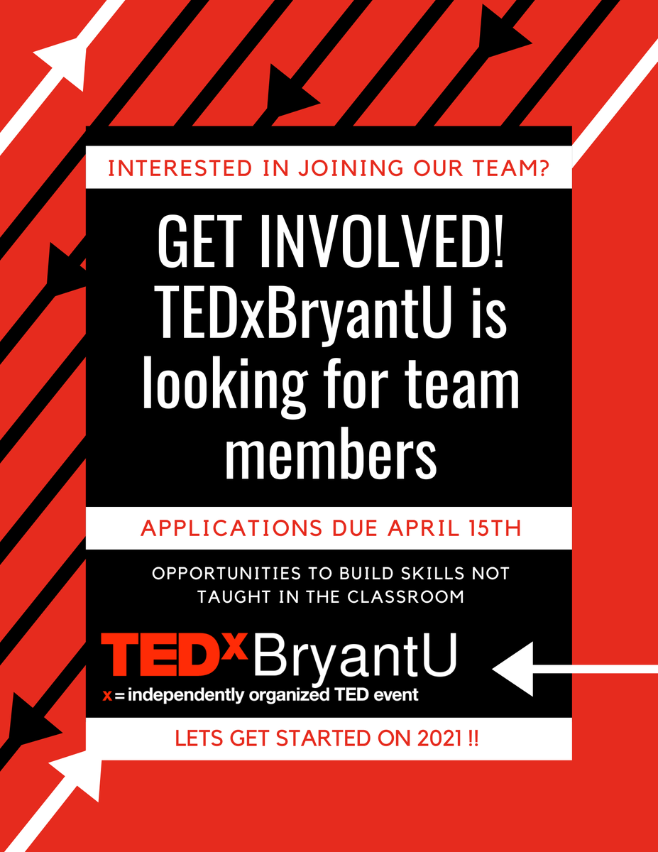 Want to join the TEDxBryantU team <a href="/BryantUniv/">Bryant University</a> ?! Make sure to apply by April 15th. 

engaged.bryant.edu/submitter/form…