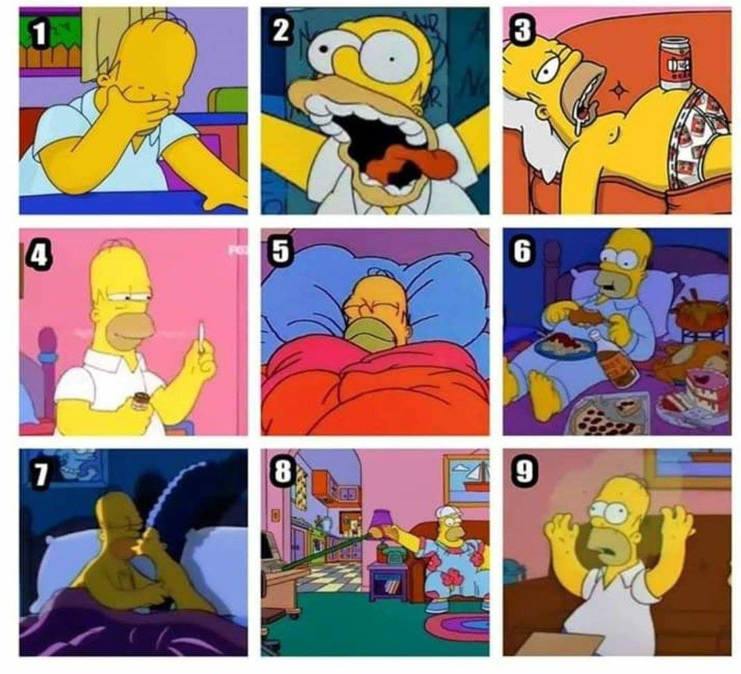 BolaDeMugre's tweet image. Según la escala de Homero Jay Simpson, ¿cómo está pasando la cuarentena?