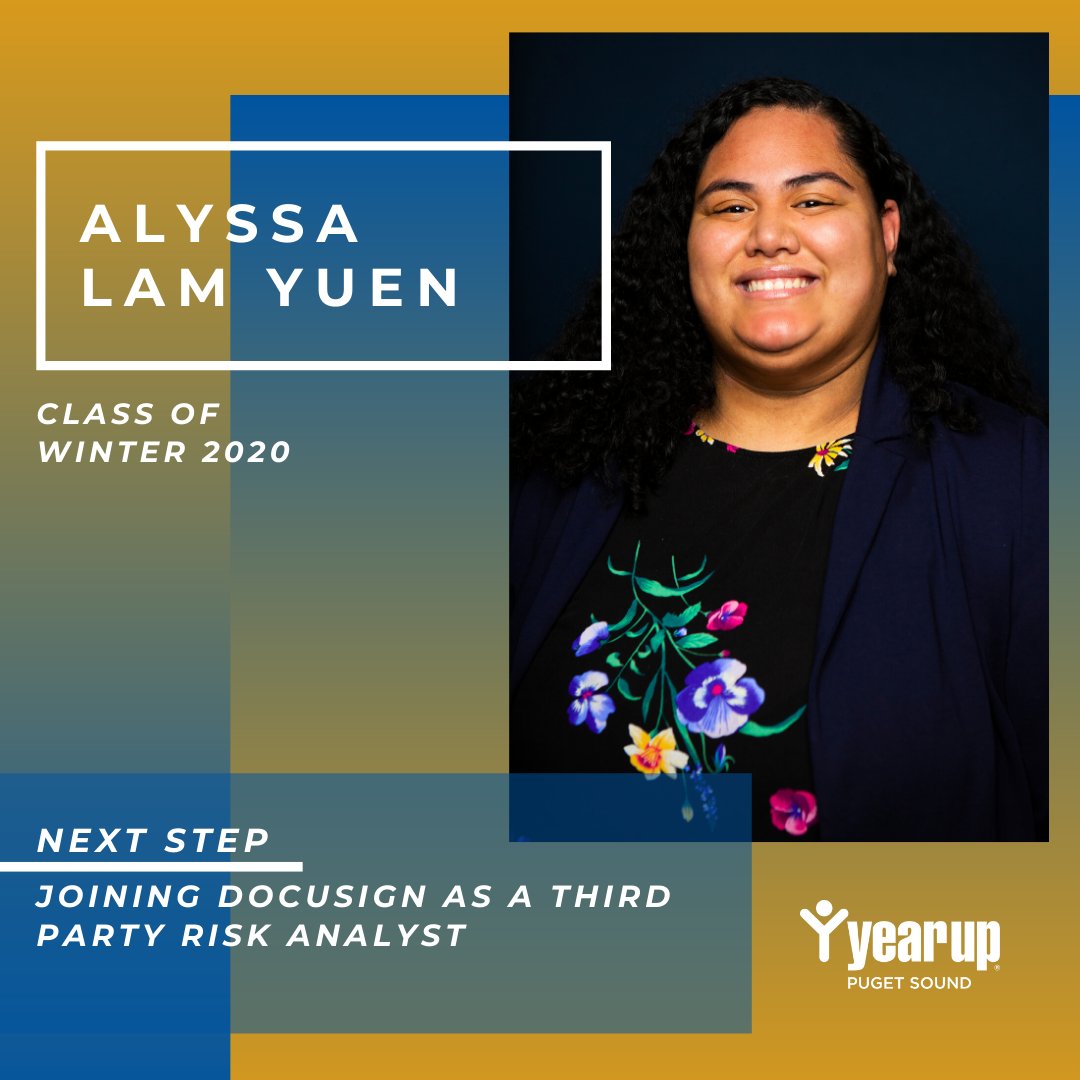 YearUpPS's tweet photo. Congratulations to Alyssa Lam Yuen for launching her career in under a year with us! We are proud to have alumna like you representing YUPS at @DocuSign! #YearUpAlumni #YUPSAlumni #LiftWhileYouClimb #OneYearToACareer https://t.co/OKnKBFGr8o