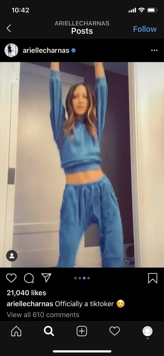 Arielle says her husband Brandon got sick too. On 3/24 (6 days after being diagnosed with COVID) Arielle posts a series of Tik Toks of herself dancing. She looks healthy with different matching loungewear sets on and ~beach waves~ in each video.