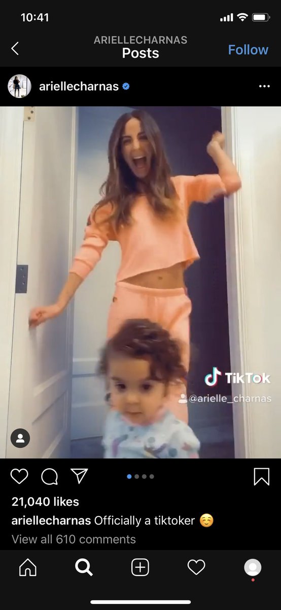 Arielle says her husband Brandon got sick too. On 3/24 (6 days after being diagnosed with COVID) Arielle posts a series of Tik Toks of herself dancing. She looks healthy with different matching loungewear sets on and ~beach waves~ in each video.