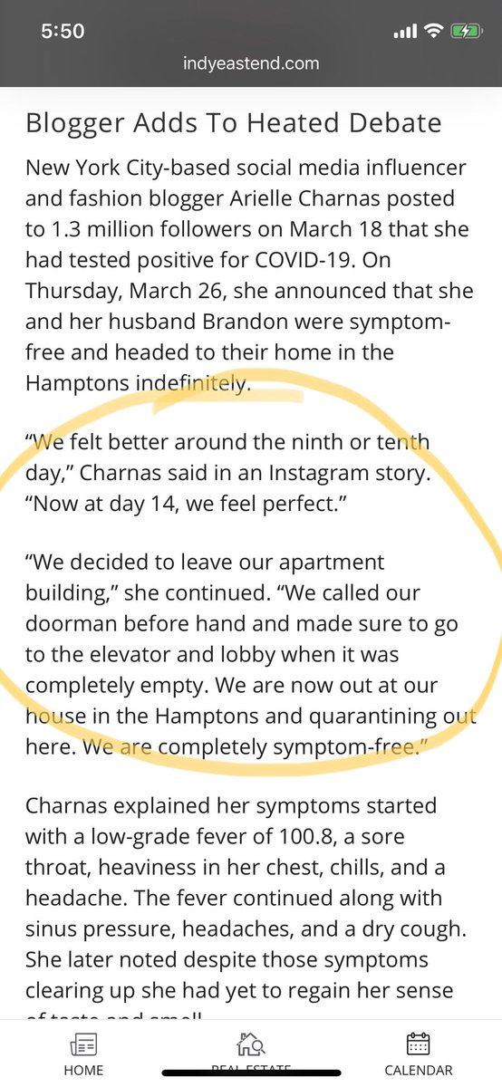 On 3/26, only 8 (EIGHT!!!) days after being diagnosed with COVID (NOT 14), Arielle and her family leave for the Hamptons to “quarantine.” Mind you, Arielle is “COVID positive.” She literally LEFT her palatial manhattan apartment so she could get Hamptons content.