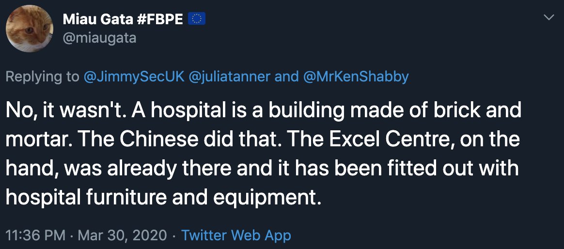 This is a common, and totally false, claim. The Chinese hospitals were entirely PREFABRICATED. We COULD have used prefabricated units ourselves - the British Army possess thousands of them - but there would have been no practical benefit, and indeed many drawbacks, of doing so.