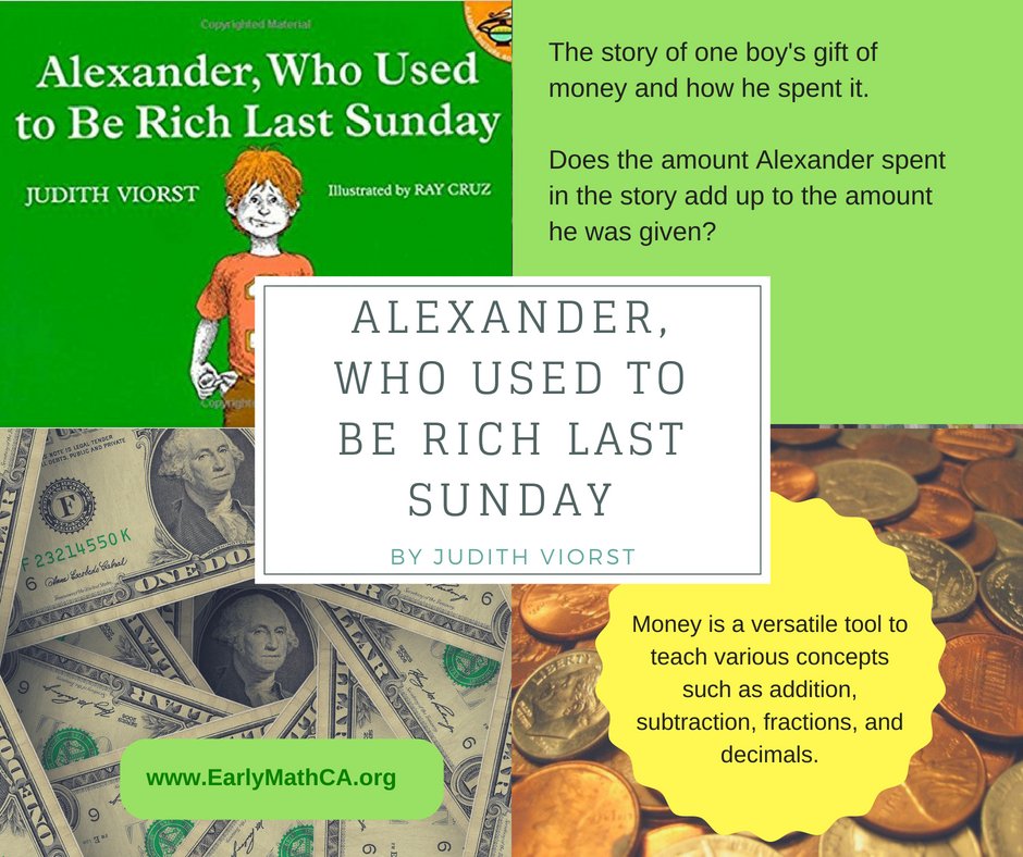 Book-a-Day! Alexander Who Used to be Rich Last Sunday – have you ever tried to save money? It’s hard! Activities: bit.ly/2xnUH87 Read aloud: bit.ly/2Jf5Ev5 
#ECE #EarlyMath