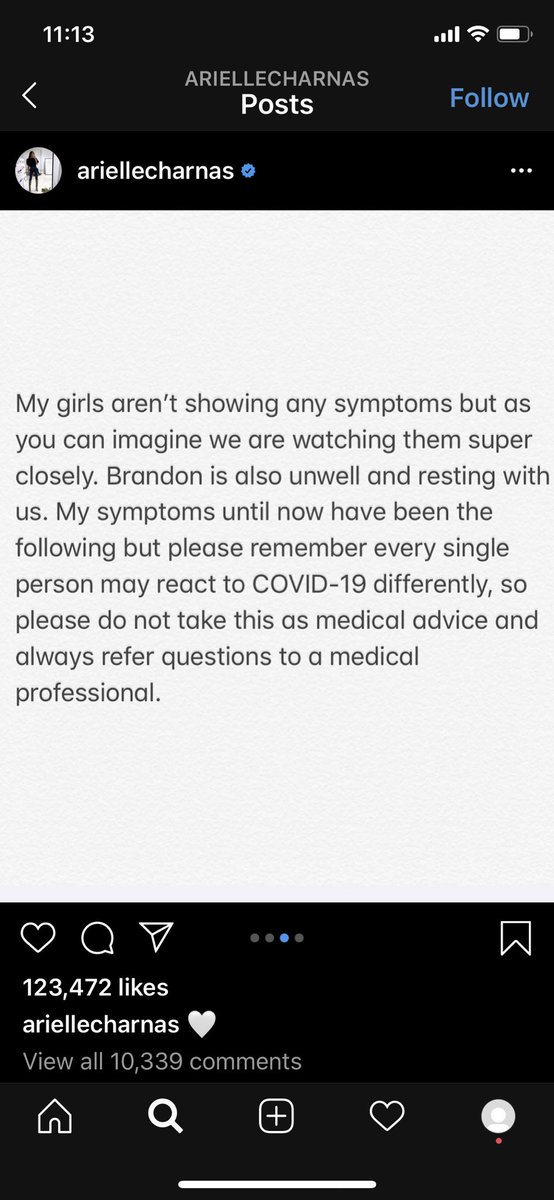 On 3/18, Arielle announced that she tested positive for COVID. She got her results back extremely quickly. It usually takes around 5 days (source: my COVID-positive friend who is actually *miserable* bc of the virus right now)