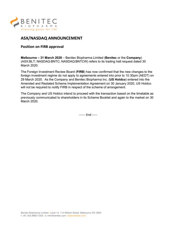 Benitec Biopharma Inc. tweet media