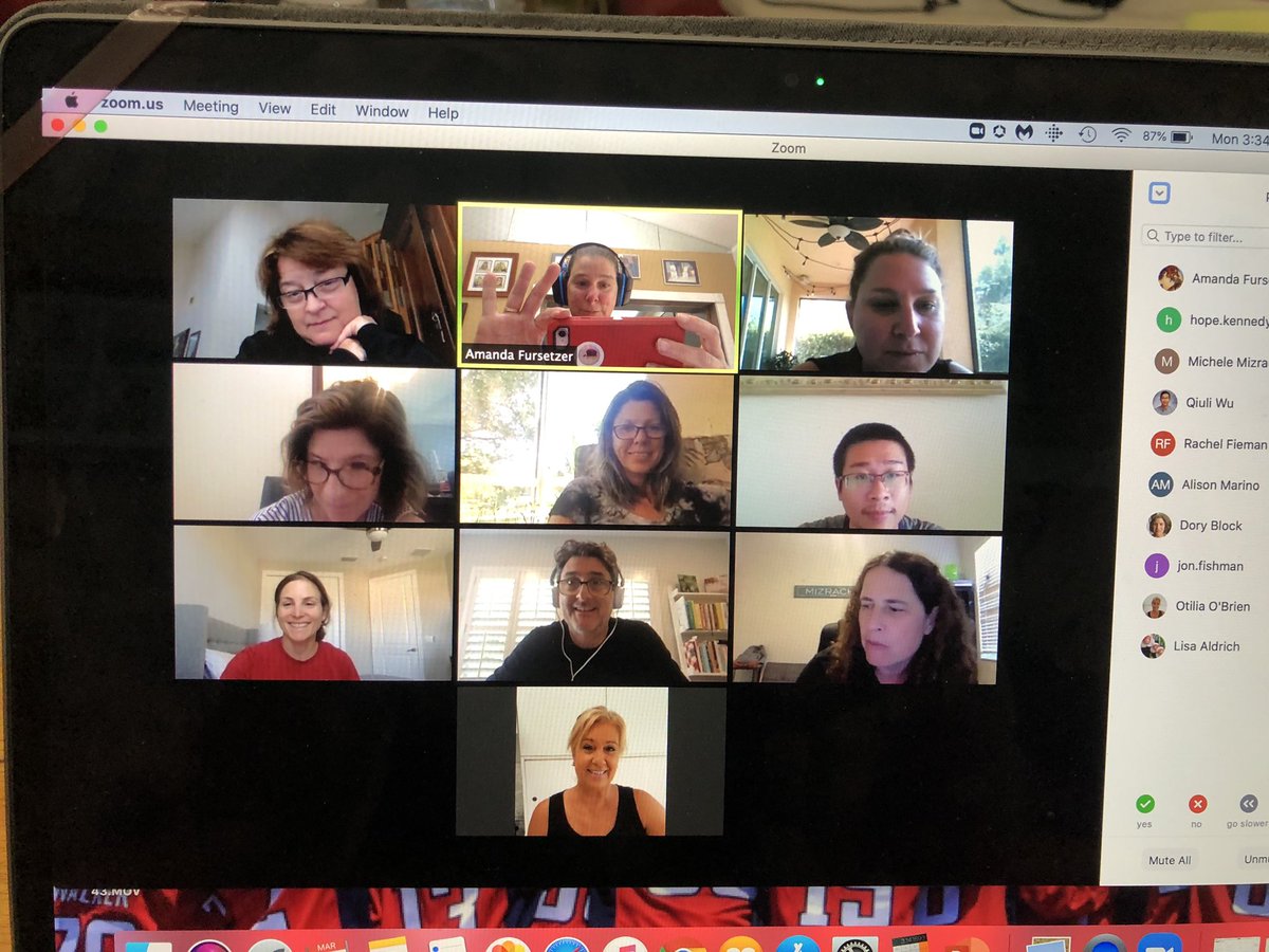 Fursetzera's tweet image. Here’s a story of a lovely 6th grade team.... @lisaaldrich714 @MrsMarino_NBPS @BlockDory @vhopekennedy @RachelFieman @Jon_Fishman8 @Mizrachy, Johnny Wu and Tilly O’Brien. Love checking in with my peeps via @zoom_us @NBPSEagles