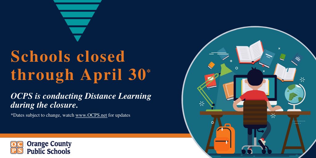 Today, the Florida Commissioner of Education announced schools will be closed through April 30. Education for all students began today through distance learning and will continue until at least April 30.
