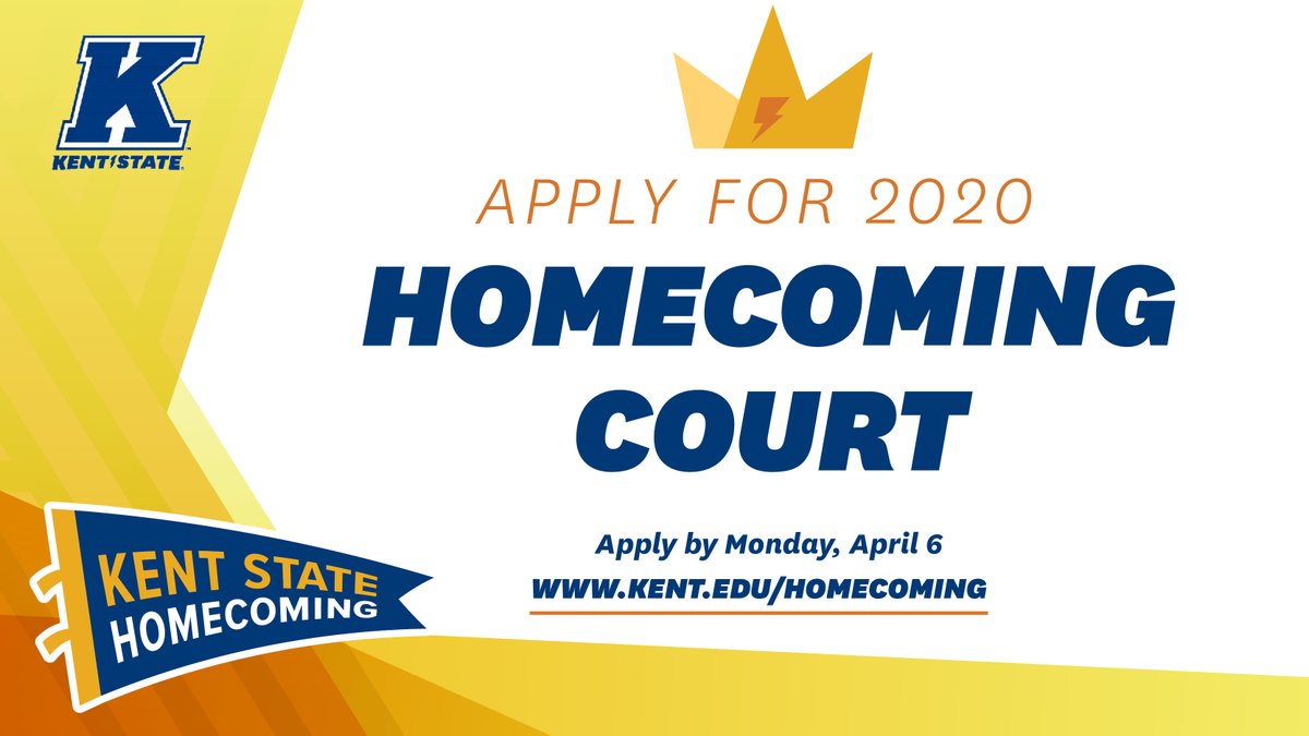 Applications are still open for 2020 Homecoming Court, but the deadline is coming up soon! Learn more about how you can become @KentSate royalty. #KentHC

⚡👑  kent.edu/homecoming