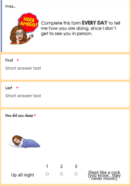 MelissaSTuttle's tweet photo. In an effort to try to check in with my students every day I created a Google Form after being inspired by colleagues. One of my students sent me a message saying how the bitmojis in my check-in made him laugh. #winning #GoogleEDU #LCEProud #CapeProud https://t.co/OnDD6NrFaj