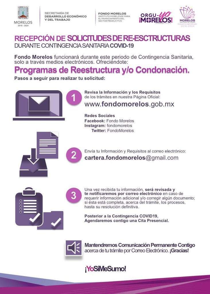 SDEyT_Morelos's tweet photo. Les compartimos la siguiente información referente a los
#ProgramasEmergentesDeApoyo y al #ProgramaDeReestructura que desde Fondo Morelos implementamos. En días siguientes estaremos compartiendo los demás programas.
#NoEstasSolo 🙋🏼‍♂️🙋‍♀️
Consulta: https://t.co/qPgAaTqDsq 👈🏼 https://t.co/gYy4UMA4YY